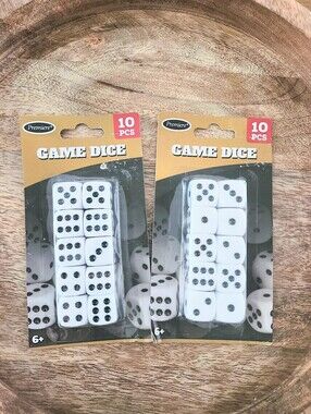 Lot of 2 White Dice Standard Size for Casino, Board Game, & Puzzle Play Set 20pc